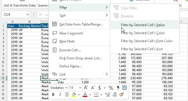 Filter by Selected cell value