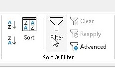 Filter in Excel Step 2