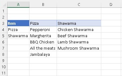 Dropdown based on other cell Step 1 2