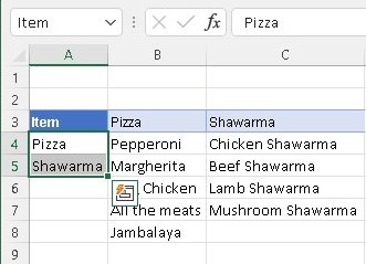 Dropdown based on other cell Step 2a