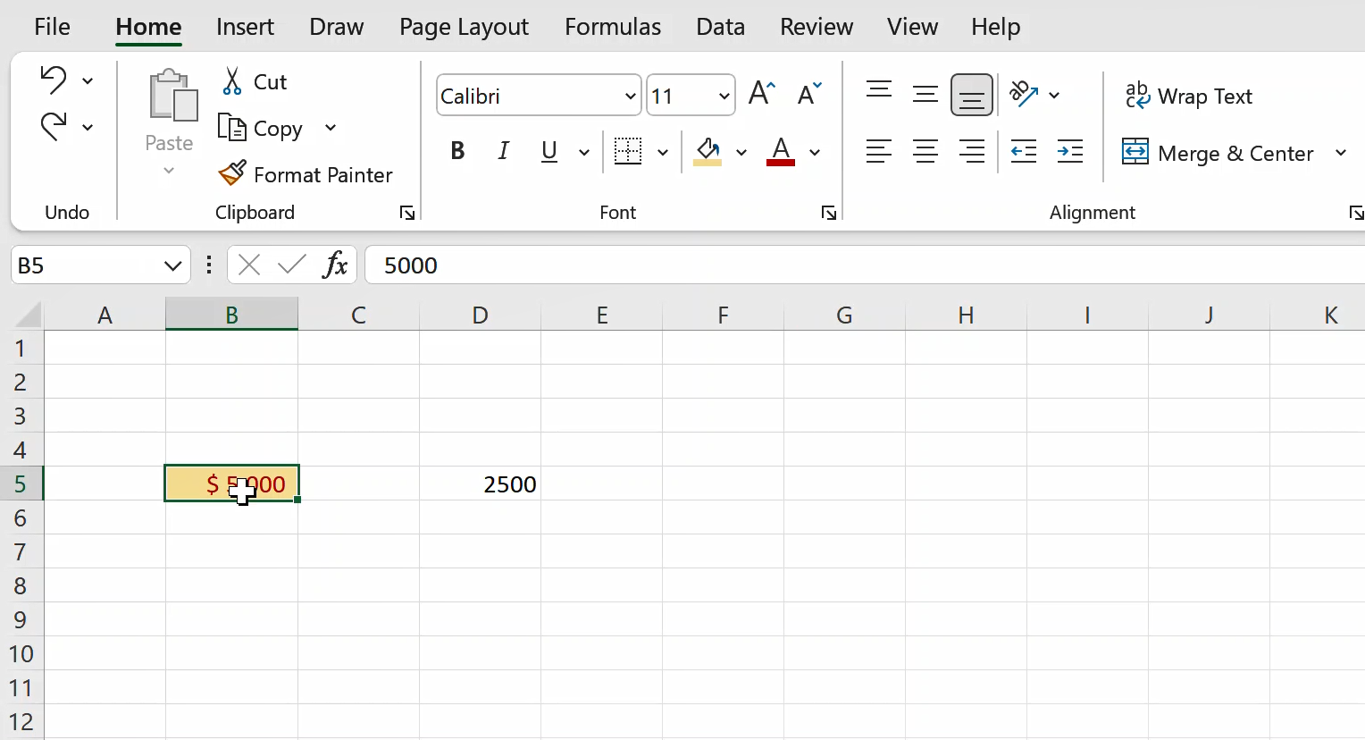 Format Cells in Excel Step 1