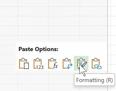 Paste Options Formatting Step 2